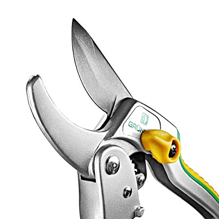 GRÜNTEK Ratchet Anvil Pruner Owl with Japanese SK5 Steel Blade Garden Tree Branch Cutter Pruning Dry and Hard to Schneidendem Wood in 3 Steps with satisfaction guarantee 21 Days