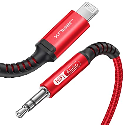 Lightning to 3.5mm Audio Cord 6FT, JSAUX [Apple Mfi Certified] Lightning to Aux Cable for iPhone 12/12 Mini/12 Pro/12 Pro Max/11 Pro/11 Pro Max/X/XR/XS Max/8/7/Headphone/Car Stereo-Red