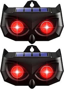 Solar Animal Repellent Outdoor, 2024 Upgraded Predator Nocturnal Animal Repellent with Red LED Flashing Lights to Scare Away Deer Coyote Skunk Raccoon Fox Predator Lights for Chicken Coop Farm 2Pack