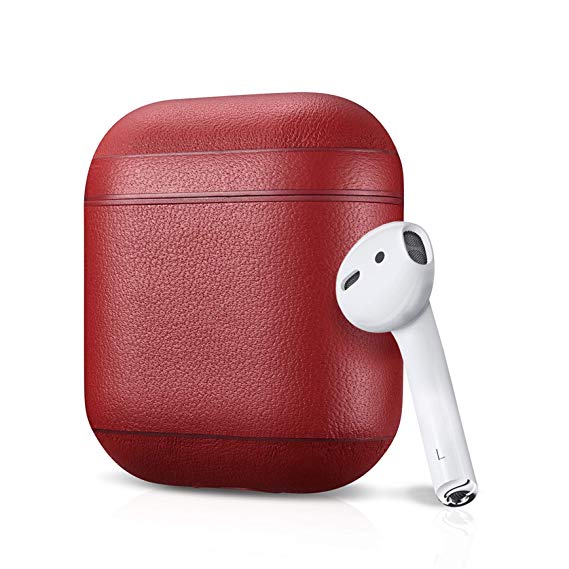Leather Case Apple AirPods, Classic Series - Air Vinyl Design, Protective Case Cover (Red)