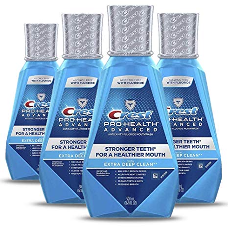 Crest Pro-Health Advanced Alcohol Free Extra Deep Clean Mouthwash, Fresh Mint, 500 Ml, 4 Count