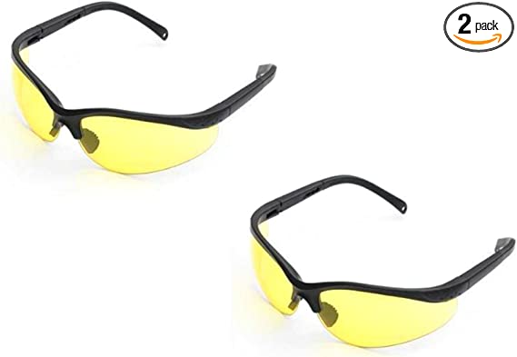 LEDwholesalers UV Protection Adjustable Safety Glasses with Yellow Tint, 7821 (2 Pack)