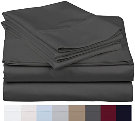 The Bishop Cotton 100% Egyptian Cotton 800 Thread Count 4 PC Solid Pattern Bed Sheet Set Italian Finish True Luxury Hotel Collection Fits Up to 16 Inches Deep Pocket (Cal-King, Elephant Grey).