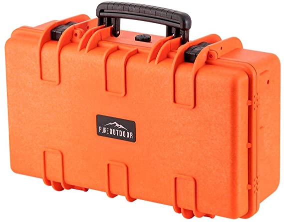 Monoprice Weatherproof Hard Case - 22in x 14in x 8in, Orange with Customizable Foam, Shockproof, IP67