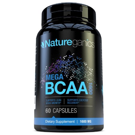 Natureganics MEGA BCAA Amino Acids Dietary Supplement, 1600 mg, 60 Capsules