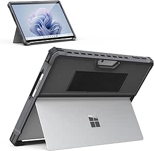 MoKo Case Compatible with Microsoft Surface Pro 11, Surface Pro 10, Surface Pro 9 13 Inch, All-in-One Protective Rugged Cover with Hand Strap, Compatible with Type Cover Keyboard, Deep Gray