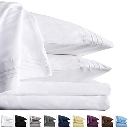 LIANLAM California King 6 Piece Bed Sheets Set - Super Soft Brushed Microfiber 1800 Thread Count - Breathable Luxury Egyptian Sheets Deep Pocket - Wrinkle and Hypoallergenic(White)