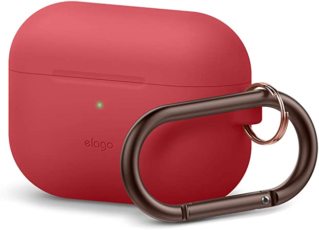 elago AirPods Pro Case Silicone Cover with Keychain Designed for Apple AirPods Pro Case - 360° Full body Protection, LED visible, Premium Silicone Case for AirPods Pro (Red)