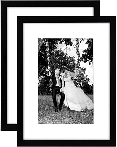 Americanflat 2 Pack - 12x16 Black Picture Frames - Display Pictures 8x12 with Mats - Display Pictures 12x16 without Mats - Glass Fronts - Hanging Hardware Included