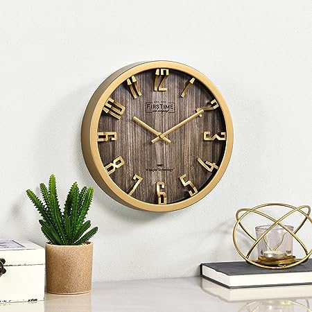 FirsTime Gold Dimension Whisper Wall Clock, Plastic, Mid-Century Modern and Contemporary Style, 10.5 in. x 10.5 in.