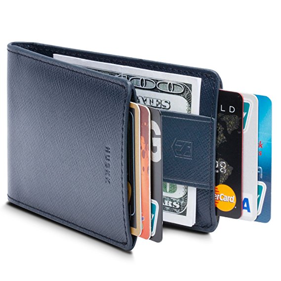 Slim Front Pocket Leather RFID Wallet for Men with Strap Money Clip - Premium Quality Leather - Up to 8 Cards