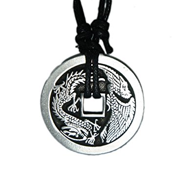 Chinese Lucky Coin Charm Pewter Pendant   Rope Necklace Adjustable …
