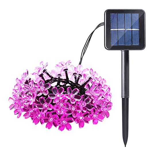 Qedertek Cherry Blossom Solar String Lights, 23ft 50 LED Waterproof Outdoor Decoration Lighting for Indoor/Outdoor, Patio, Lawn, Garden, Christmas, and Holiday Festivals (Pink)