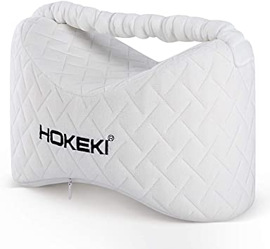 HOKEKI Knee Pillow for Side Sleeper-Pure Memory Foam Leg Pillow for Sciatica, Back,Leg, Hip,Joint and Pregnancy with Adjustable Strap (White)