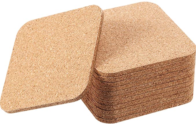 Square Wooden Thick Cork Drink Coasters for Kitchen Restaurant Home Bar Cafe Wedding Supplies (4 x 4 Inch, 12 Pieces)