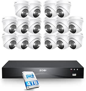 ZOSI 24CH 4K PoE Security Camera System with Face Detection,16 Port 24CH 8MP NVR with 4TB HDD Surveillance,6x 4K Outdoor Cameras,2 Way Audio,Night Vision,Dual Disk-Backup for 24/7 Recording Business