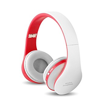 FX-Victoria Wireless Over-Ear Headphone On Ear Headphone Dual Mode Stereo Headset Lightweight Design, Compatible with iPods, iPhones, iPads, Smartphones, Tablets, PC and Laptops-Red and white