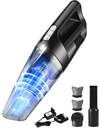 Homasy Cordless Handheld Vacuum Cleaner with LED Light, 6000Pa Cord-Free Hand Vac with 70W Powerful Motor for Strong Cyclonic Suction, Wet/Dry Cleaner for Liquid, Pet Hair, Home and Car Cleaning