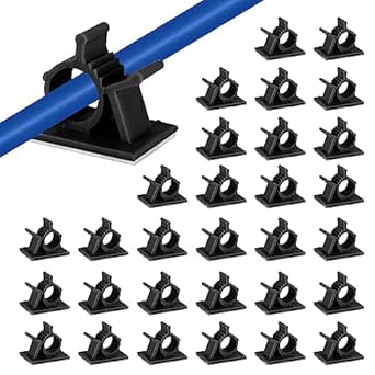 Viaky 30 Black Adjustable Cable Clips, Reusable Buckle Self-Adhesive Wiring Fixing Nylon Bracket Wire Management Suitable for 0.3 Inch Diameter(8mm) Cable