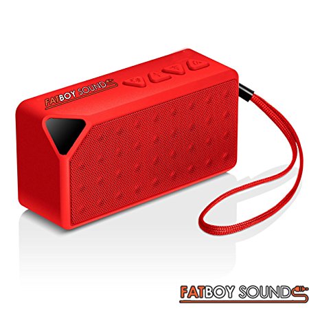 Fatboy Sounds Bluetooth Speaker - 6 Hours Battery - Built-in Mic for Hands Free Speakerphone - 33 Foot Range up - Rechargeable & Removable Lithium Ion Battery - Wireless - Mini Size Speaker AUX Line in & Microsd Card Slot Allows Audio Music Playback works with Iphone Iphone6 6plus, 6  6, 5s 5c Samsung Galaxy S5, Active, S4, Note 4, Lg G3, HTC One M8, Other Smart Cell Phones and Most Bluetooth Enable Devices, tablets , Laptops , Desktops Designed by Musicians For The Most Discerning Audiophile - RED