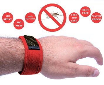 Mosquito Repellent Bracelet by Neor - Zika Virus Prevention - Natural Insect Repeller with 2 Refills - Pest Control for Travel - Easy To Use and Safe for Kids - no Spray Deet Free - Waterproof Red