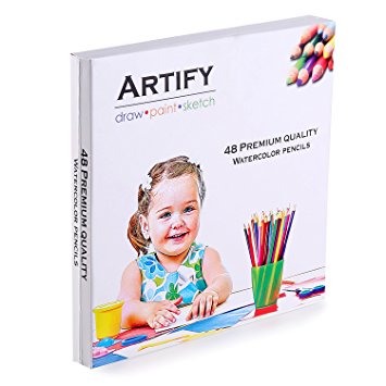 Black Friday Deals 48 Artist Grade Watercolor Pencils with 2 Outline Pencils| a Set of Water Soluble Colored Pencils| Accessories: Sharpener, Eraser & Blending Brush
