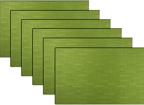 pigchcy Placemats,Washable Vinyl Woven Table Mats,Elegant Heat-Resistant Placemats for Dining Table Set of 6(18"X12",Sage Green)