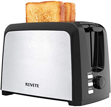 NOVETE Toaster 2 Slice, 2 Slice Toaster Wide Slot, Stainless Steel Toaster with 7 Shade Settings, Removable Crumb Tray, Defrost/Reheat/Cancel Functions, UL Certified Home Compact Black Toaster