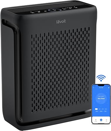 LEVOIT Air Purifiers for Home Large Room Bedroom Up to 1110 Ft² with Air Quality and Light Sensors, Smart WiFi, Washable Filters, HEPA Filter for Pets, Allergy, Dust, Vital 100S / Vital 100S-P, Black