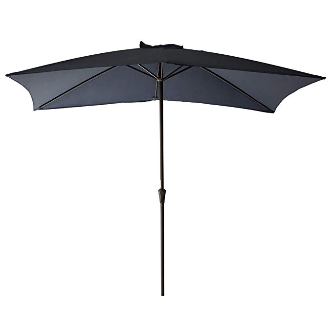 FLAME&SHADE Rectangle Market Outdoor Patio Umbrella 6.5 Foot x 10 Foot Parasol Crank Lift Navy Blue