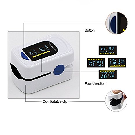 VitalTemp Pulse Oximeter, Accurate Pulse Measurement with Blood Oxygen Saturation, 100% Lifetime Guarantee! OLED Display, With Plethysmograph and Bar Graph, Universal Finger Measuring Clip .