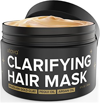 xtava Clarifying Clay Hair Mask with Argan Oil 8 Fl.Oz - Repairing and Conditioning Leave In Treatment for Dry Damaged or Oily Hair - Overnight Mask for Straight, Wavy, Curly and Natural Hair