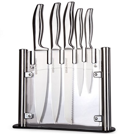 MEGALOWMART Professional 6 Piece Stainless Steel Kitchen Knife Set with Acrylic Stand