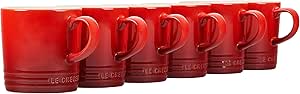 Le Creuset Stoneware Set of 6 London Mugs, 12 oz. Each, Cerise