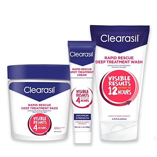 Clearasil Rapid Rescue Acne Kit With Deep Treatment Cleansing Pads 90ct, Spot Treatment Cream 1oz & Deep Treatment Wash 6.78oz - 1 ea