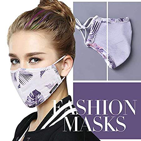 Pollution Dust Mask Washable and Reusable PM2.5 Cotton Face Mouth Mask Protection from Flu Germ Pollen Allergy Respirator Mask(women leaves-white)