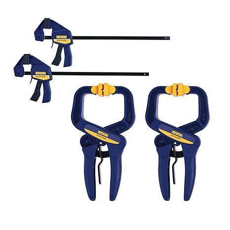 IRWIN QUICK-GRIP Clamps, 4 Piece Set with Bar Clamps, 4-1/4", Handi Clamps, 2" (IRHT83222)