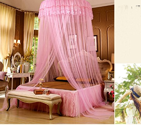 XDOBO®New Round Lace Curtain Dome Princess color Canopy Mosquito Net for All Size swing Bed (pink)