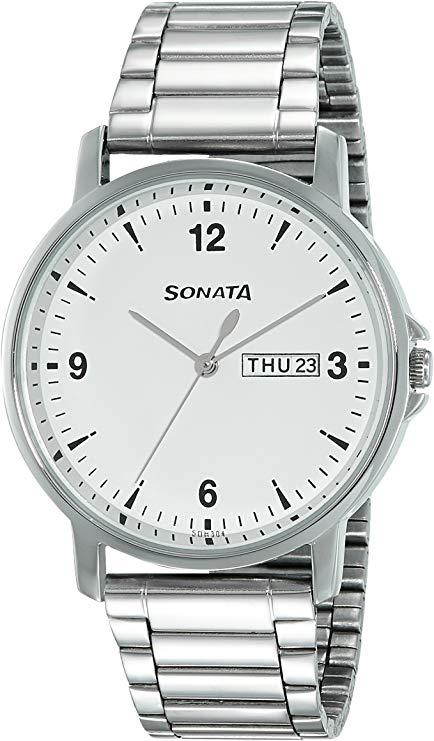 Sonata Essentials Analog White Dial Men's Watch-77083SM01