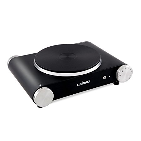 Cusimax 1500W Electric Hot Plate, Black Single Countertop Burner, Stainless Steel Housing, CMHP-B101