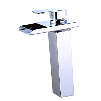 Wovier Chrome LED Water Flow Color Changing Waterfall Bathroom Sink Faucet,Single Handle Single Hole Vessel Lavatory Faucet,Slanted Body Basin Mixer Tap Tall Body Commercial