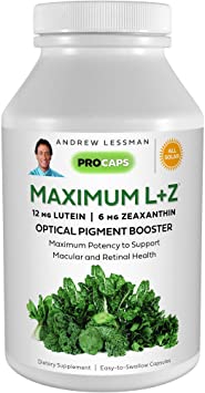 Andrew Lessman Maximum L Z 120 Softgels - 12mg Lutein, 6mg Zeaxanthin, Key Nutrients to Support Eye and Brain Health, and Promote Healthy Vision. No Additives. Easy to Swallow Softgels