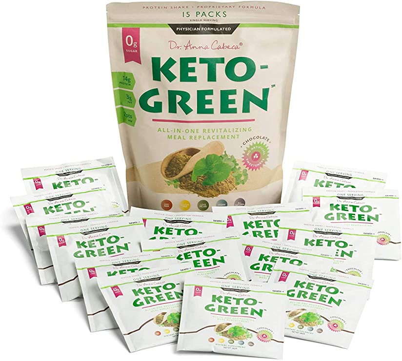 Keto Green Protein Shake - Chocolate Ketogenic Protein Powder Drink, Lactose Free Vegan Protein, Supports Gastrointestinal Health, Aides Natural Body Detoxification - 15 Serving Pack