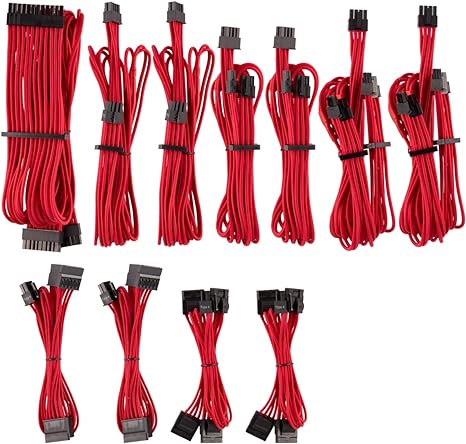 CORSAIR Premium Individually Sleeved PSU Cables Pro Kit for Corsair PSUs – Red, 2 Year Warranty