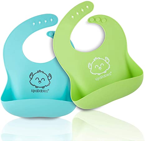 Silicone Baby Bibs - Waterproof, Easy Wipe Silicone Bib for Babies, Toddlers - Baby Feeding Bibs with Large Food Catcher Pocket - Travel Bibs Set for Boys, Girls - Food Grade BPA Free (Cloud Nine)