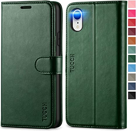 TUCCH iPhone XR Case, iPhone XR Wallet Case PU Leather Magnetic Protective Case RFID Blocking Card Slots Kickstand TPU Inner Shockproof Case Compatible with iPhone XR (6.1 inch) - Midnight Green