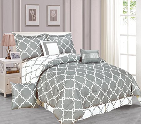 Galaxy 7-Piece Comforter Set Reversible Soft Oversized Bedding New ArrIval SALE! (Queen, Gray)