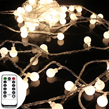 50 Leds 16 Feet Globe LED String Lights with Remote Control Timer Battery Operated Indoor Outdoor Decorative Fairy Lights Curtain for Patio,Gardens,Bedroom,Wedding,Christmas Party (Warm White)