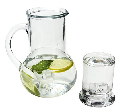 Bedside & Guestroom Night Water Carafe Beverage Set - Clear Glass Pitcher with Drinking Cup/Cover - 33 Oz