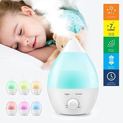 Ogima® 1.3 L Ultrasonic Cool Mist Humidifier Aromatherapy Aroma Diffuser quiet Operation  7 Color LED Light   Auto Shut Off Function for Home Bedroom Office Kids